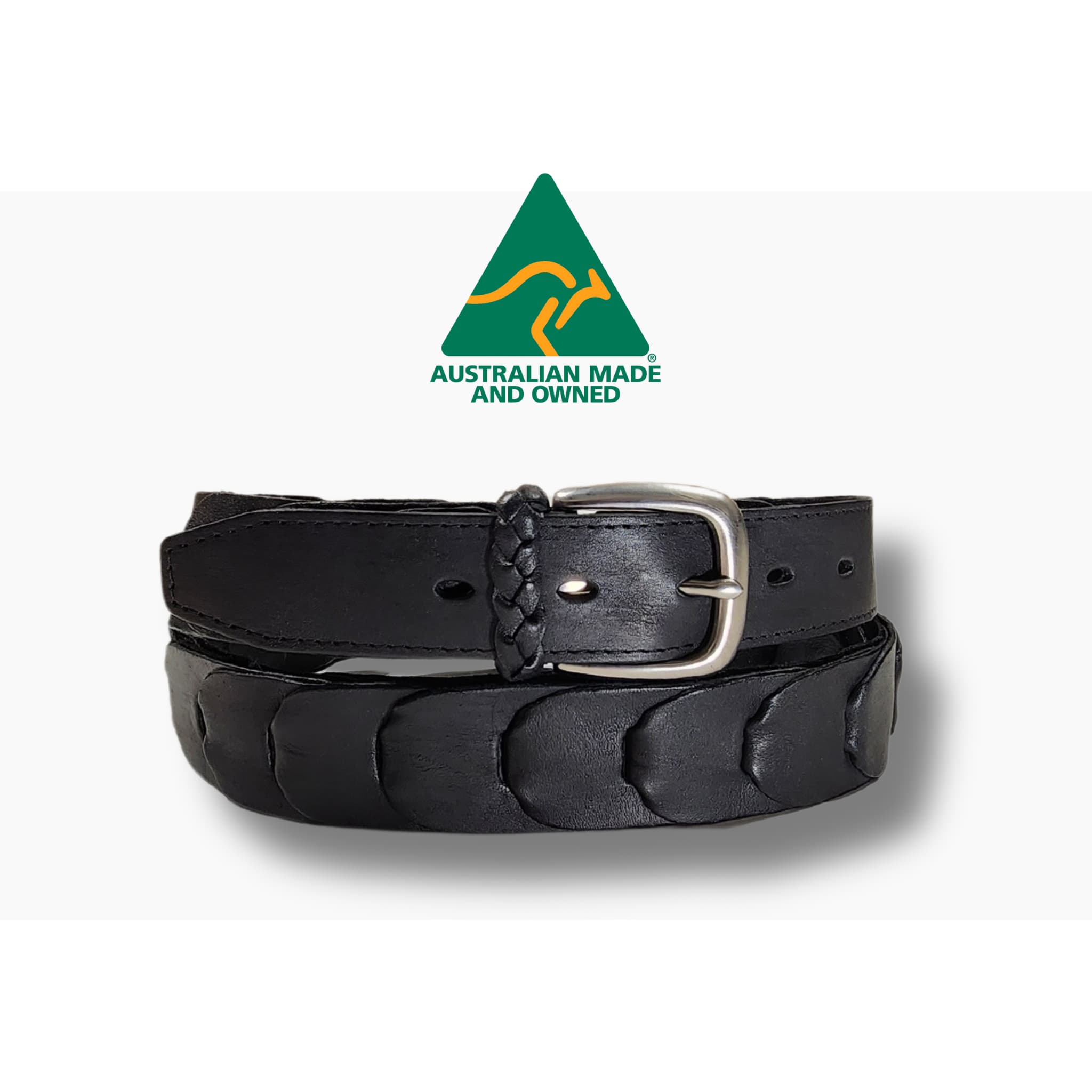 32mm Black Linked Kangaroo Leather Belt BeltUpOnline