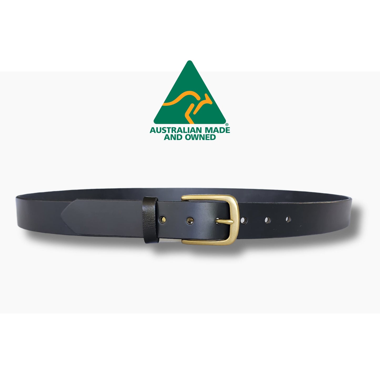 35mm | Black Leather Belt | Solid Brass Buckle