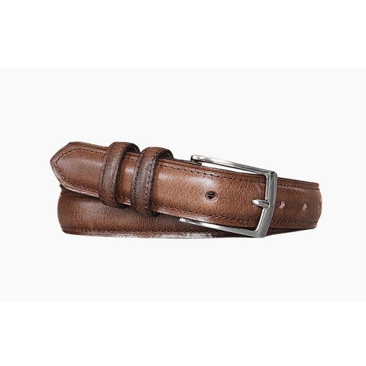 Brown Stitched, Waxed Finish Leather Belt- 30mm Width