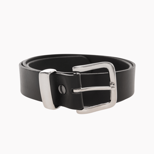 38mm | Black Casual Belt 100% Leather | Square Buckle