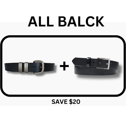 All Black Bundle with 1 x 38mm and 1 x 35mm Italian leather belts