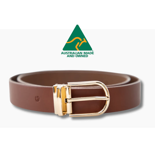 35mm | Tan | Dress Belt | Slim Gold Buckle