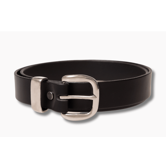 Black Italian Leather Belt with Round Silver Buckle - 32mm Width - BeltUpOnline