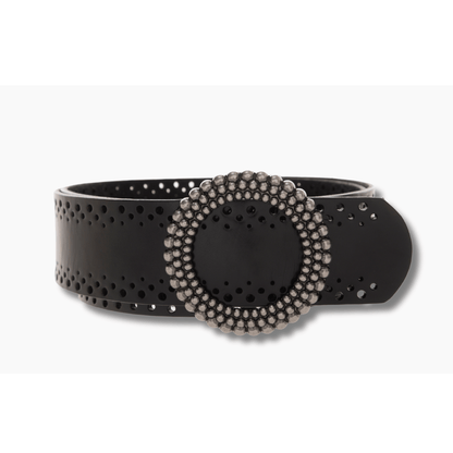 Ladies Black  Leather Belt - 60mm wide