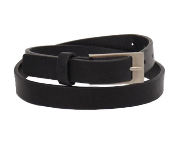 Thin Black Ladies Belt with Rounded Buckle - 24mm Width