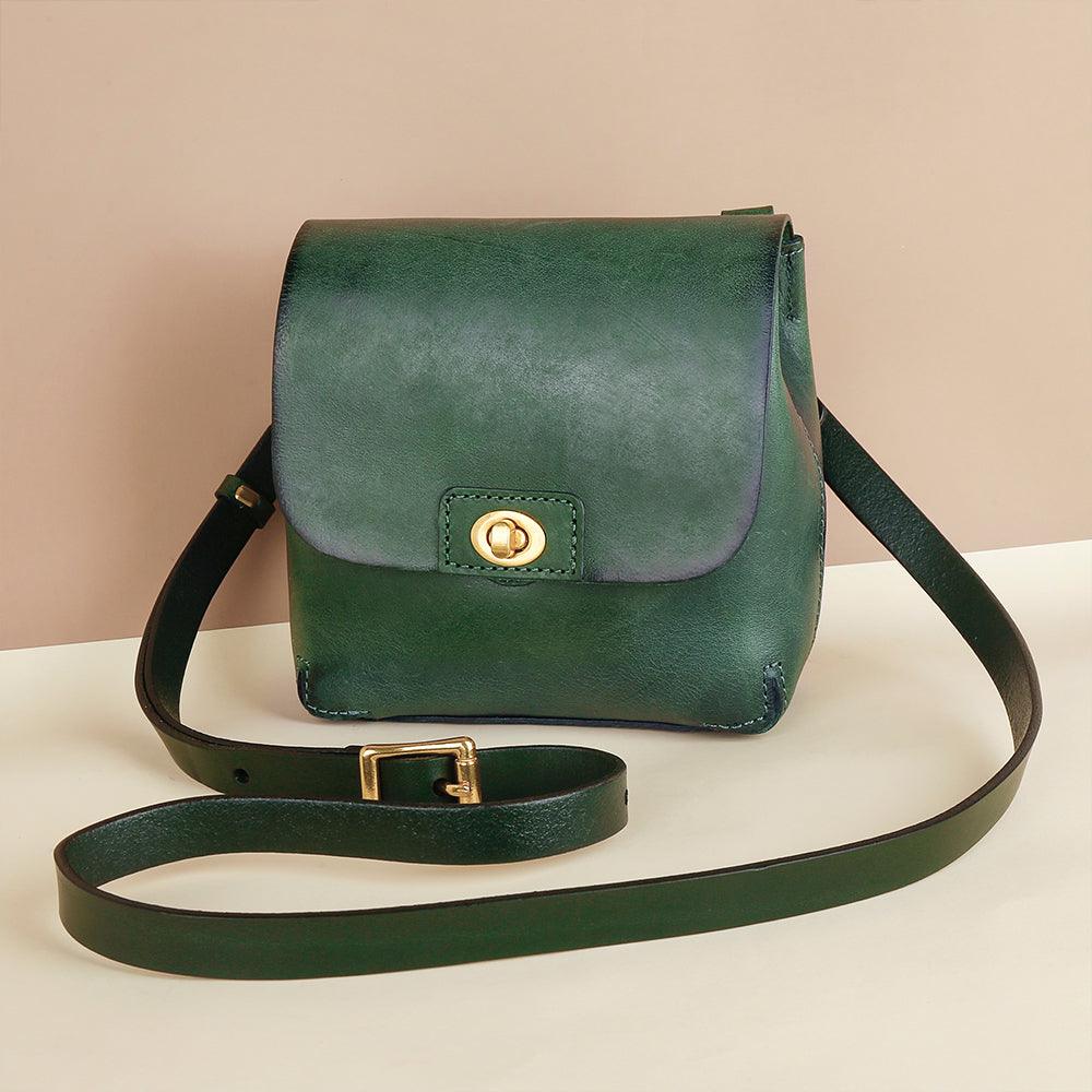 Top Grain Leather Mini Messenger - Green - BeltUpOnline