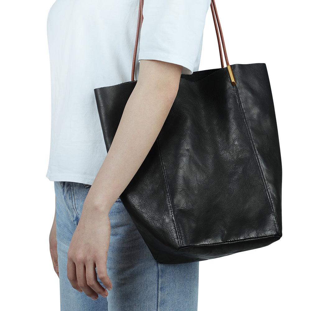 Black Leather Tote - Vegetable Tanned - BeltUpOnline