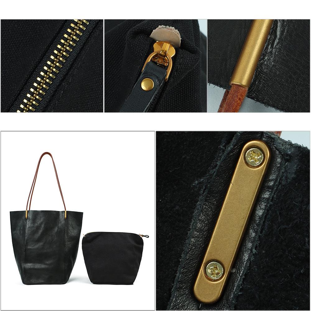 Black Leather Tote - Vegetable Tanned - BeltUpOnline