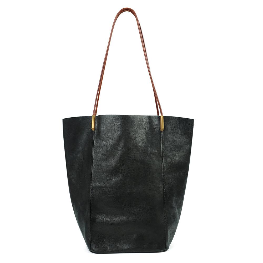 Black Leather Tote - Vegetable Tanned - BeltUpOnline