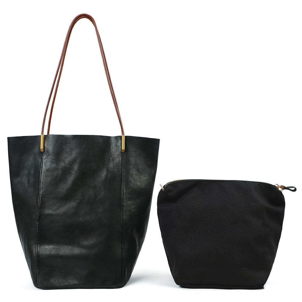 Black Leather Tote - Vegetable Tanned - BeltUpOnline